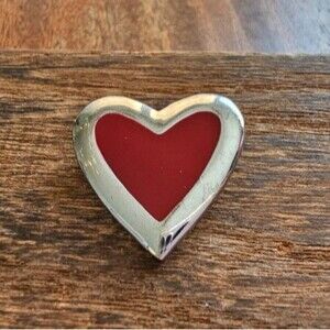 Silver Tone Red Enamel Brooch Pin 1"x1" Valentine's Day
